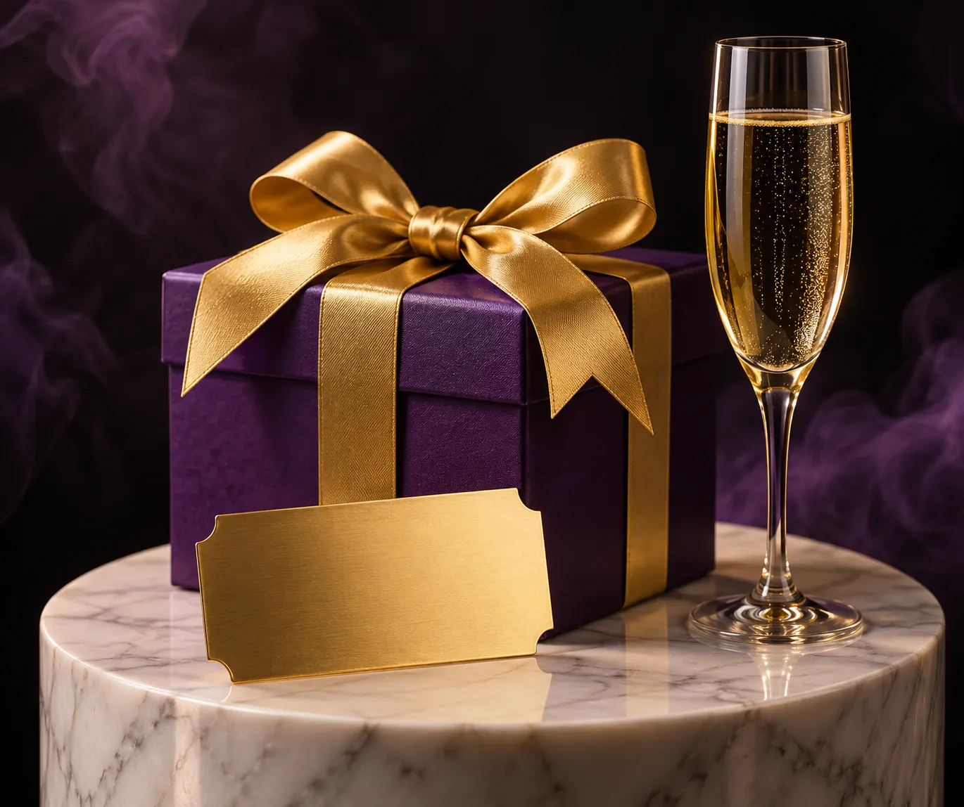 Gift box and ticket on a pedestal, marking the first welcome deposit