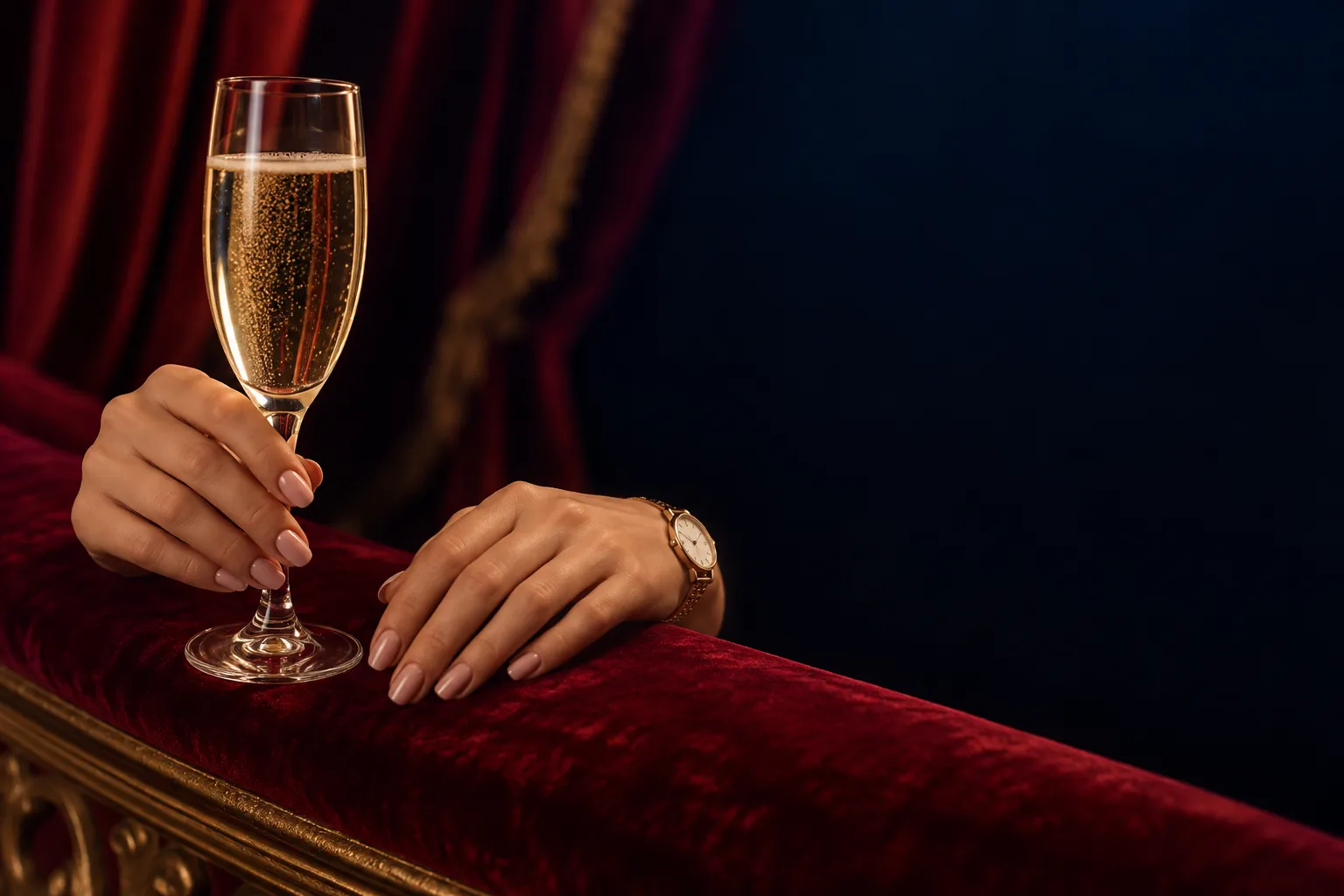 Elegant hands offering a glass of champagne, a warm welcome before signing in to Here2Win Casino