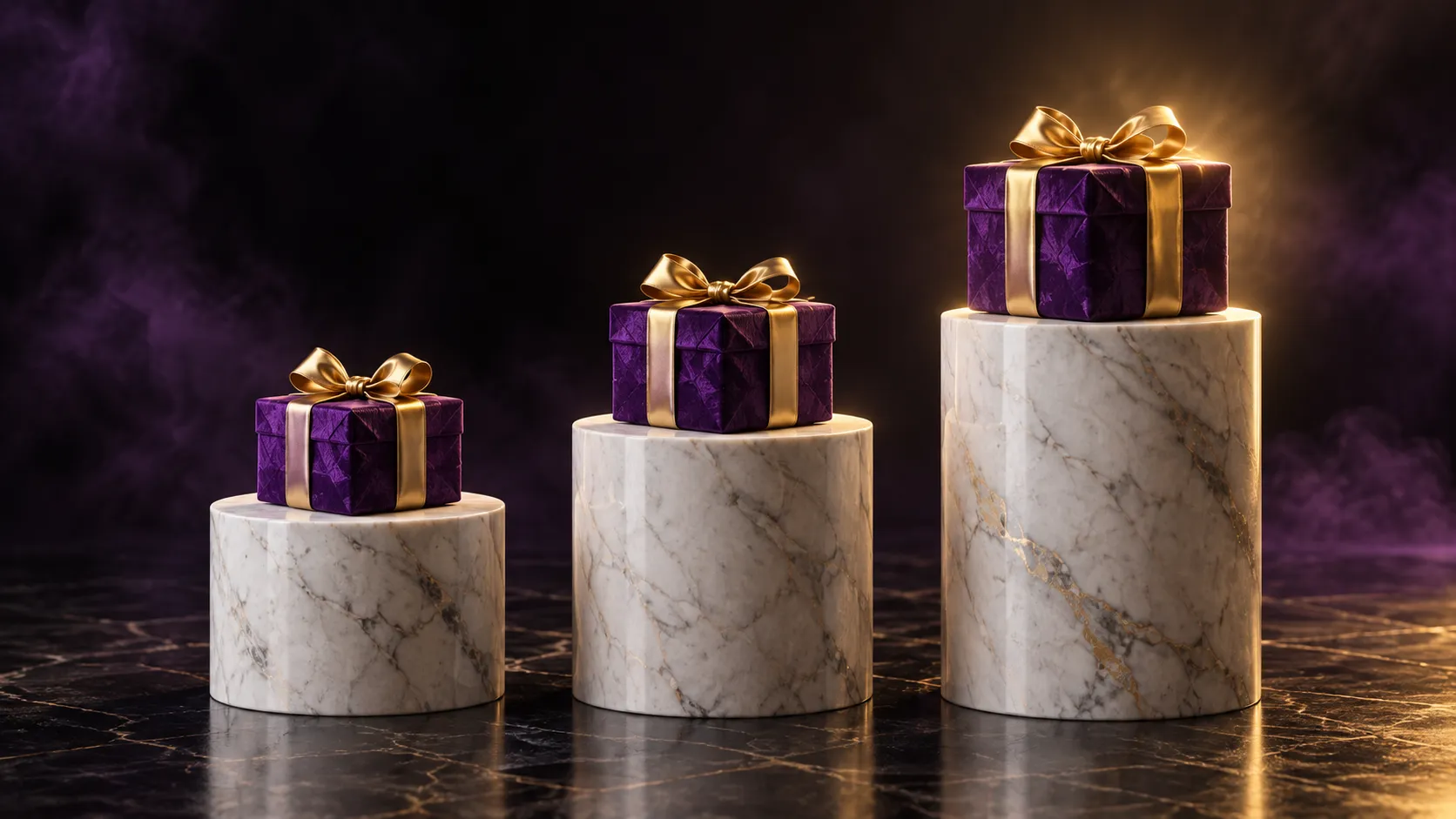 Three plinths representing the staged welcome steps