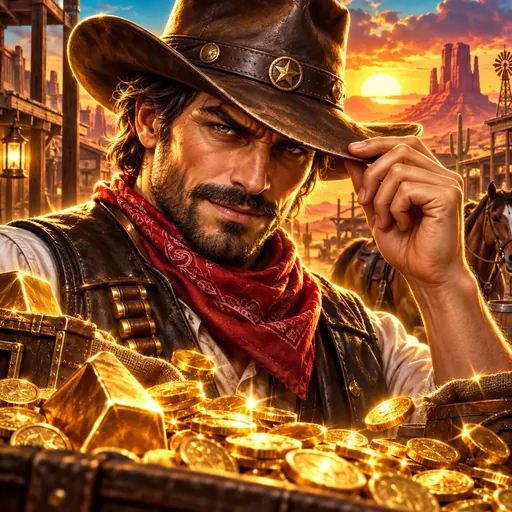 Bandit Bust wild west pokie artwork with outlaw bandits and playing cards